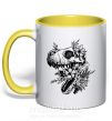 Чашка з кольоровою ручкою T-Rex skull in flowers Сонячно жовтий фото