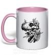 Чашка з кольоровою ручкою T-Rex skull in flowers Ніжно рожевий фото