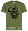 Мужская футболка T-Rex skull in flowers Оливковый фото