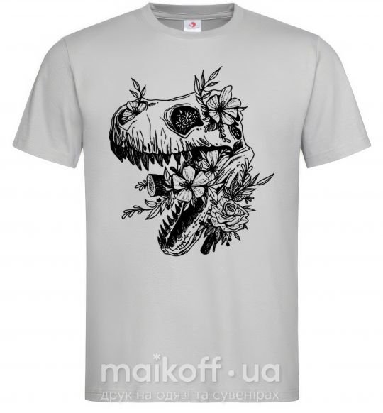 Мужская футболка T-Rex skull in flowers Серый фото
