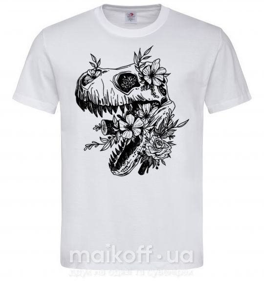 Мужская футболка T-Rex skull in flowers Белый фото