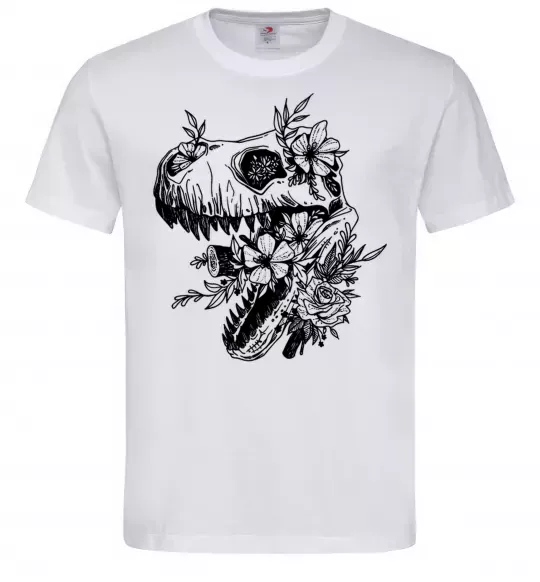 Мужская футболка T-Rex skull in flowers Белый фото