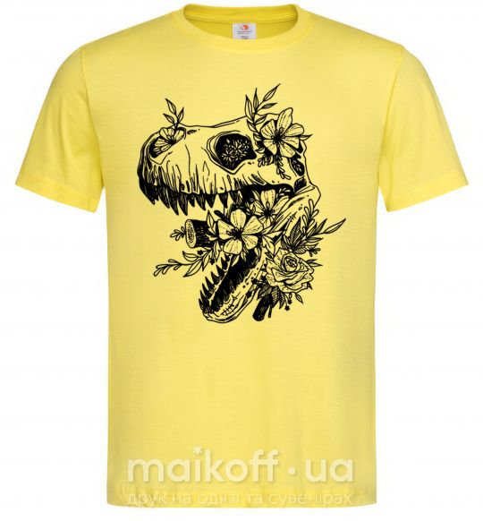 Мужская футболка T-Rex skull in flowers Лимонный фото