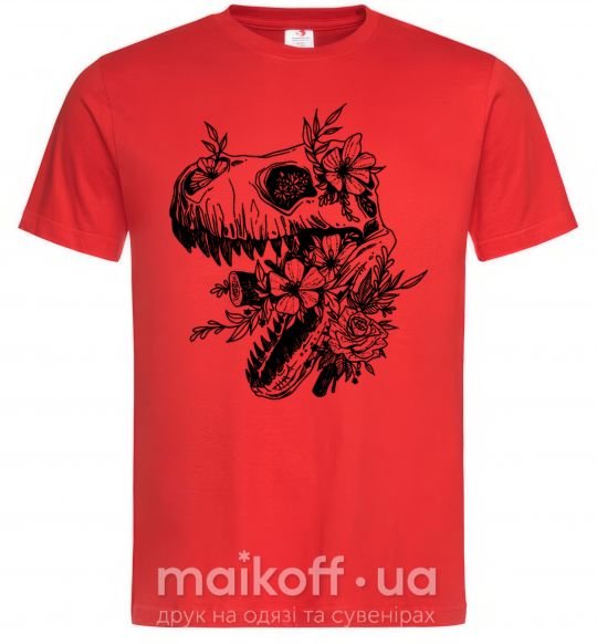Мужская футболка T-Rex skull in flowers Красный фото