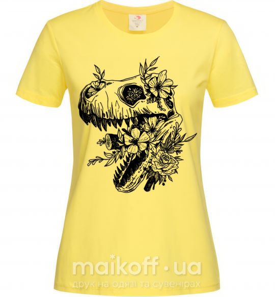 Жіноча футболка T-Rex skull in flowers Лимонний фото