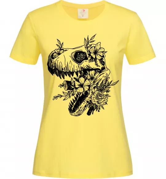 Жіноча футболка T-Rex skull in flowers Лимонний фото