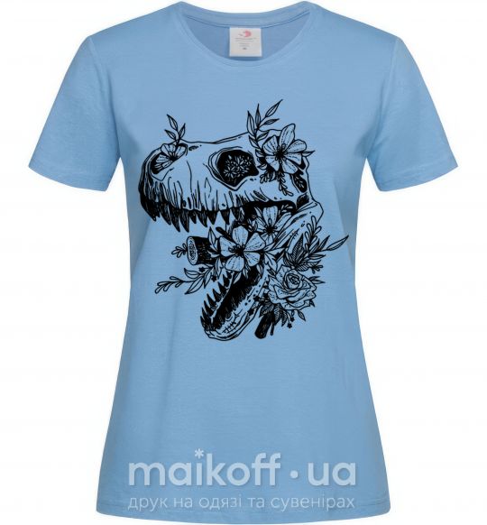 Жіноча футболка T-Rex skull in flowers Блакитний фото