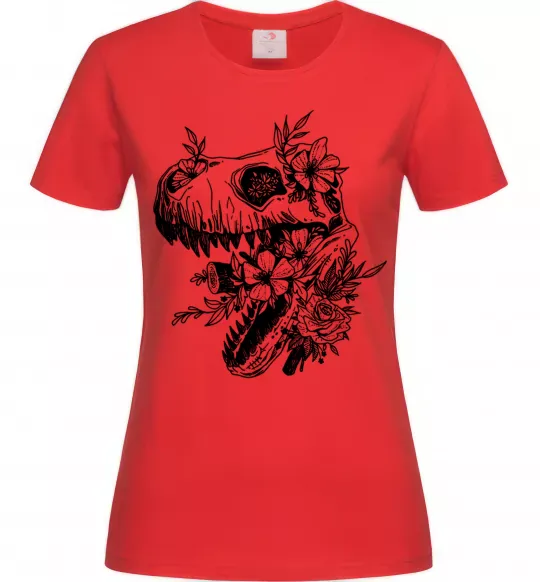 Жіноча футболка T-Rex skull in flowers Червоний фото