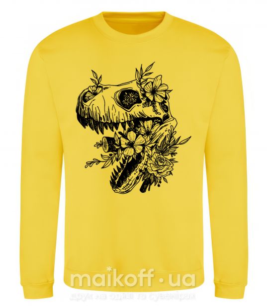 Світшот T-Rex skull in flowers Сонячно жовтий фото