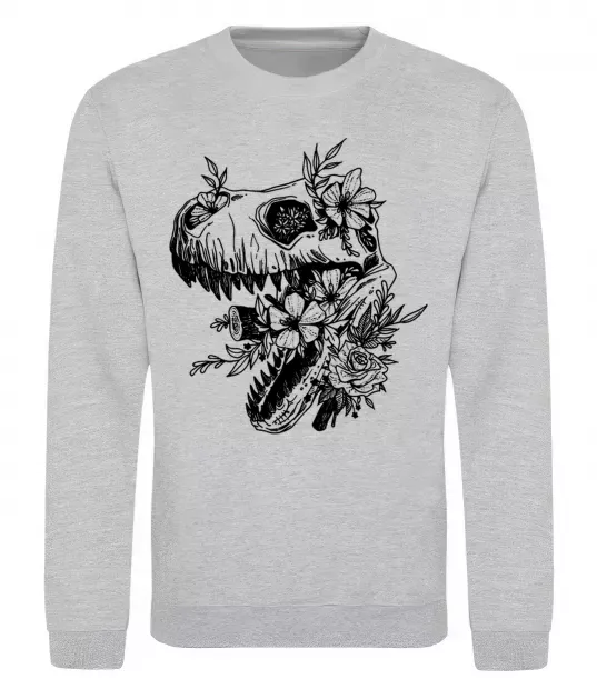 Свитшот T-Rex skull in flowers Серый меланж фото