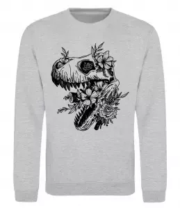 Свитшот T-Rex skull in flowers Серый меланж фото