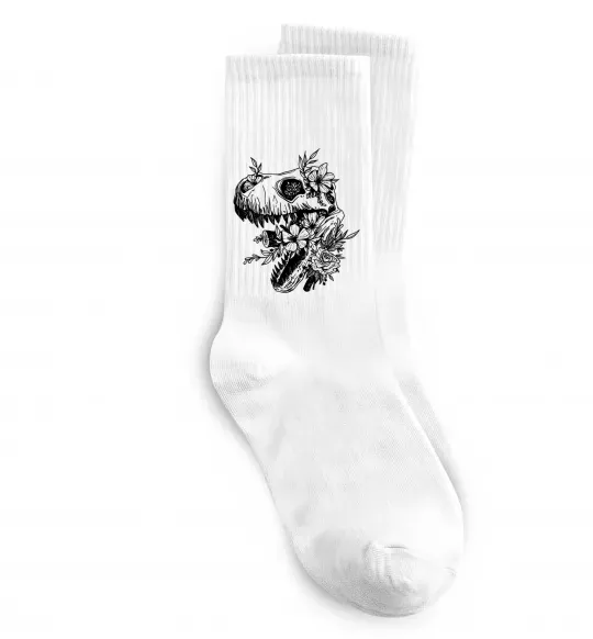 Носки T-Rex skull in flowers Белый фото