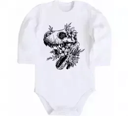 Детский боди T-Rex skull in flowers Белый фото