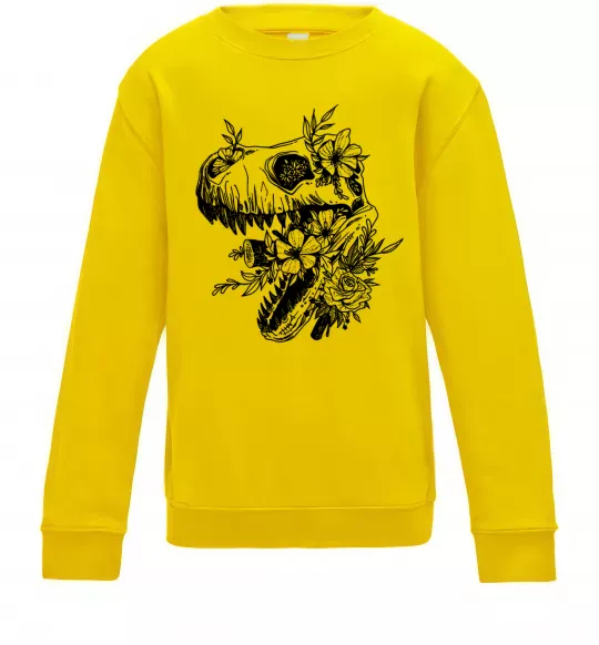 Детский Свитшот T-Rex skull in flowers Солнечно желтый фото