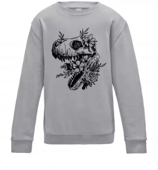 Детский Свитшот T-Rex skull in flowers Серый меланж фото