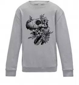 Детский Свитшот T-Rex skull in flowers Серый меланж фото