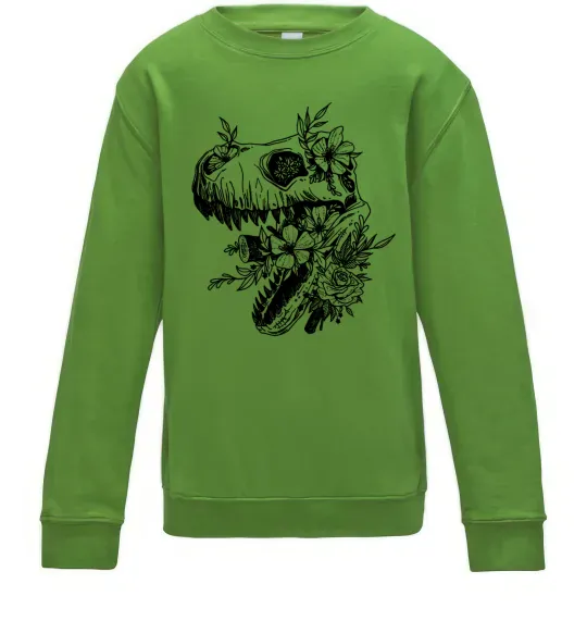 Детский Свитшот T-Rex skull in flowers Лаймовый фото