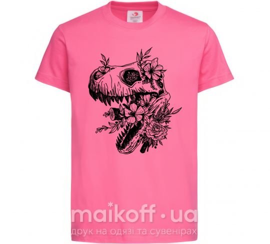 Детская футболка T-Rex skull in flowers Ярко-розовый фото