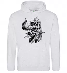 Мужская толстовка (худи) T-Rex skull in flowers Серый меланж фото