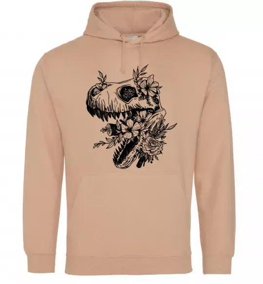 Мужская толстовка (худи) T-Rex skull in flowers Песочный фото