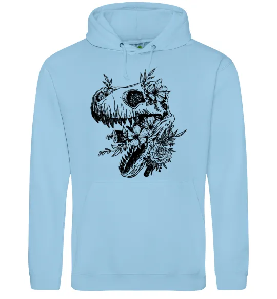 Жіноча толстовка (худі) T-Rex skull in flowers Блакитний фото