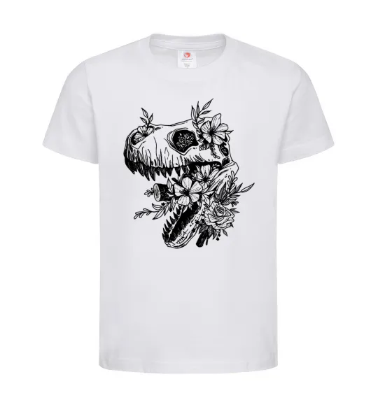 Детская футболка T-Rex skull in flowers Белый фото