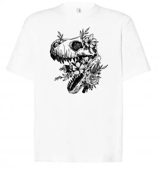 Футболка Оверсайз T-Rex skull in flowers Белый фото