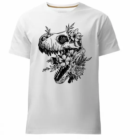 Мужская премиум футболка T-Rex skull in flowers Белый фото
