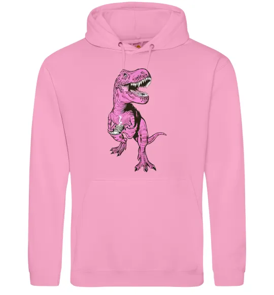 Чоловіча толстовка (худі) Динозавр з чашкою кави Рожевий фото