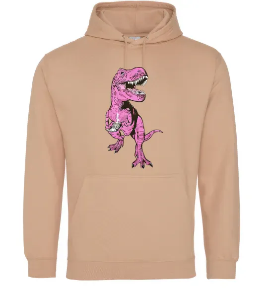 Чоловіча толстовка (худі) Динозавр з чашкою кави Пісочний фото