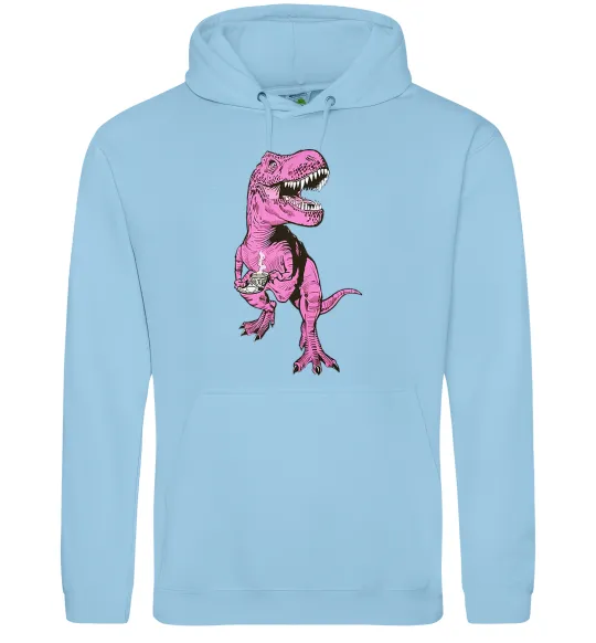 Чоловіча толстовка (худі) Динозавр з чашкою кави Блакитний фото
