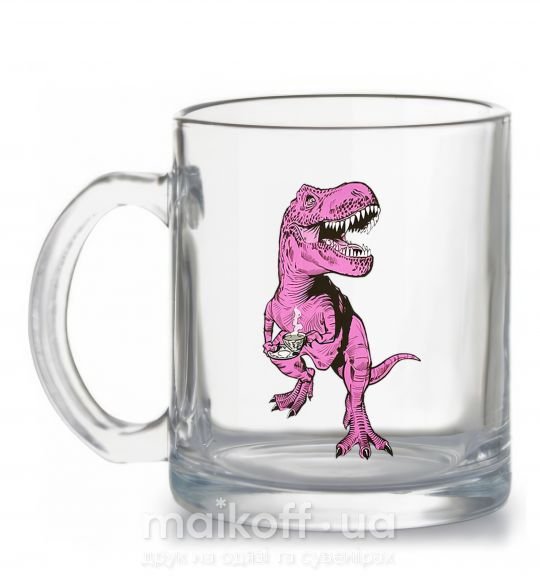 Чашка скляна Динозавр с чашкой кофе Прозорий фото
