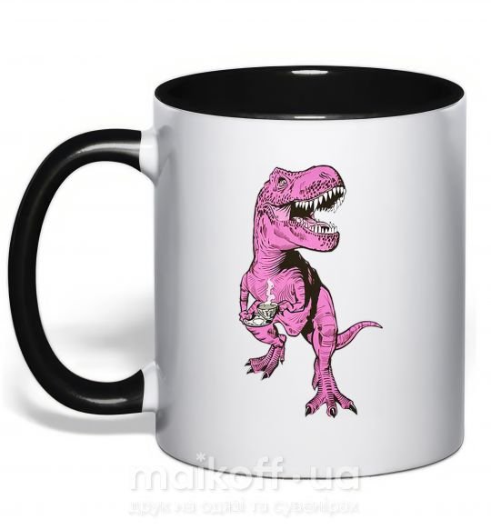 Чашка з кольоровою ручкою Динозавр с чашкой кофе Чорний фото