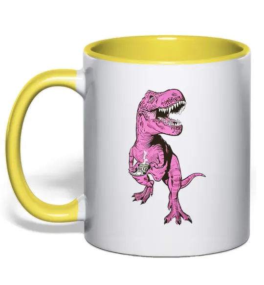 Чашка з кольоровою ручкою Динозавр з чашкою кави Лимонний фото