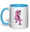 Чашка с цветной ручкой Динозавр с чашкой кофе Голубой фото