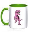 Чашка з кольоровою ручкою Динозавр с чашкой кофе Зелений фото