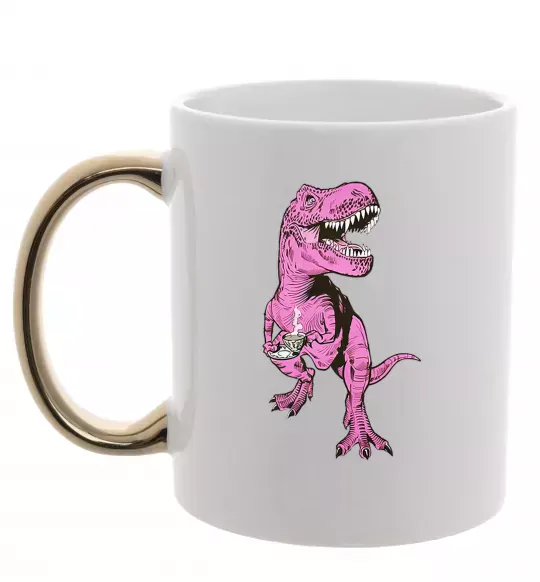 Чашка с цветной ручкой Динозавр з чашкою кави Золото фото