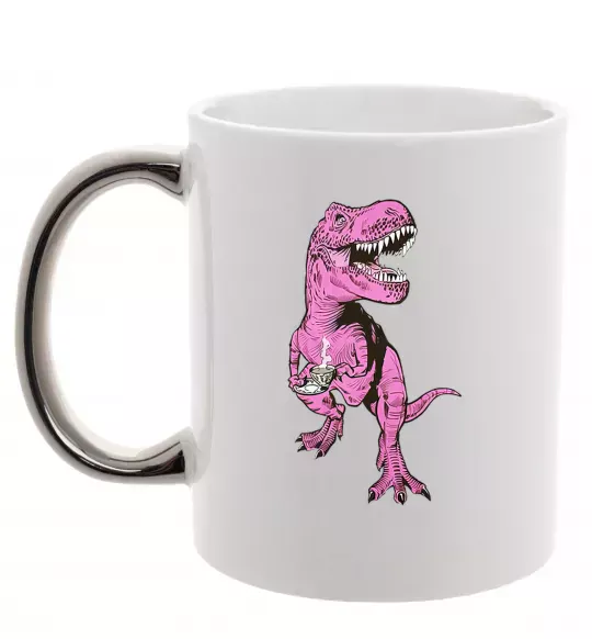 Чашка с цветной ручкой Динозавр з чашкою кави Серебро фото