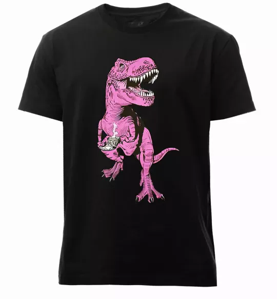 Чоловіча преміум футболка Динозавр з чашкою кави Чорний фото