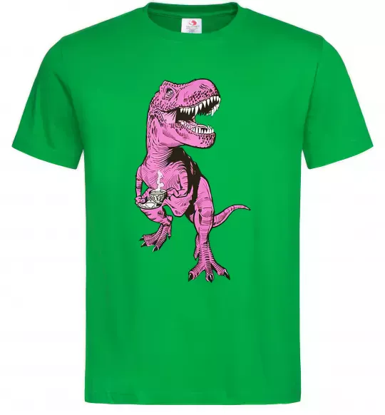 Мужская футболка Динозавр з чашкою кави Зеленый фото