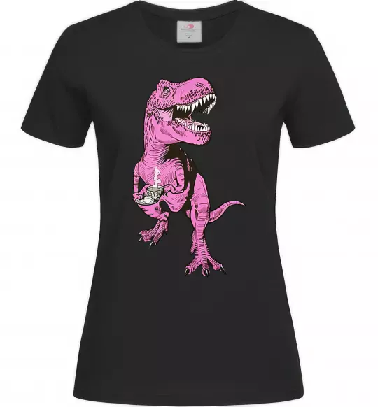 Жіноча футболка Динозавр з чашкою кави Чорний фото