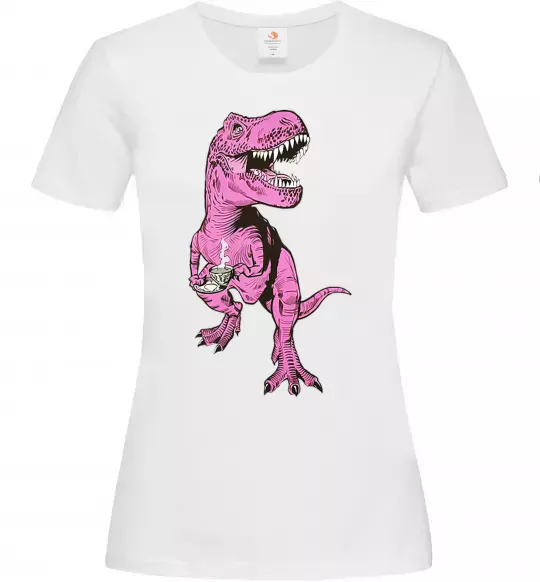 Жіноча футболка Динозавр з чашкою кави Білий фото