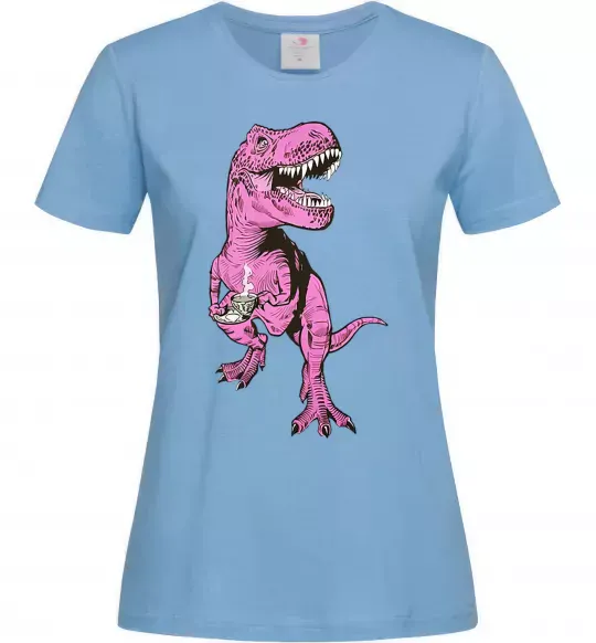 Жіноча футболка Динозавр з чашкою кави Блакитний фото