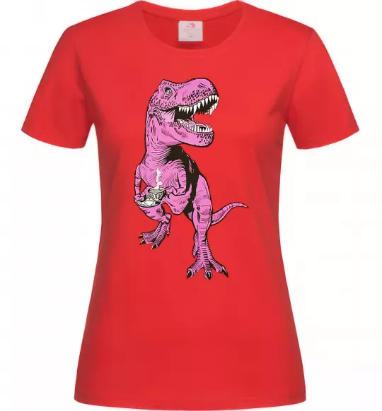 Жіноча футболка Динозавр з чашкою кави Червоний фото