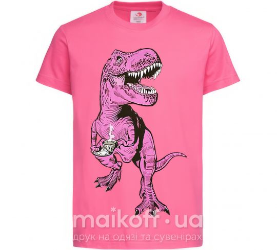 Детская футболка Динозавр с чашкой кофе Ярко-розовый фото