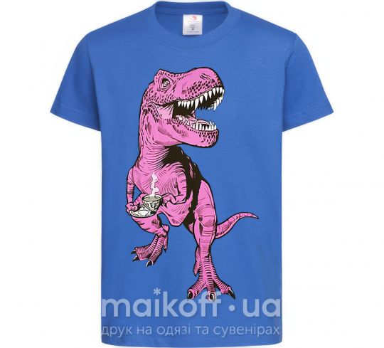 Детская футболка Динозавр с чашкой кофе Ярко-синий фото
