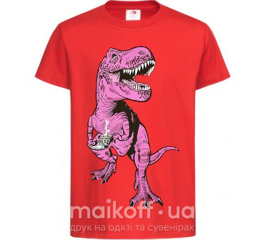 Детская футболка Динозавр с чашкой кофе Красный фото