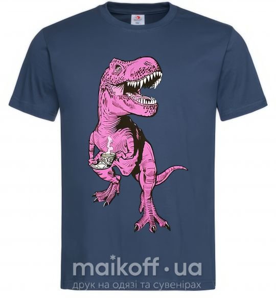Мужская футболка Динозавр с чашкой кофе Темно-синий фото