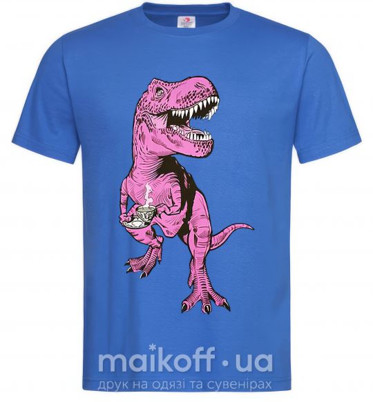 Мужская футболка Динозавр с чашкой кофе Ярко-синий фото