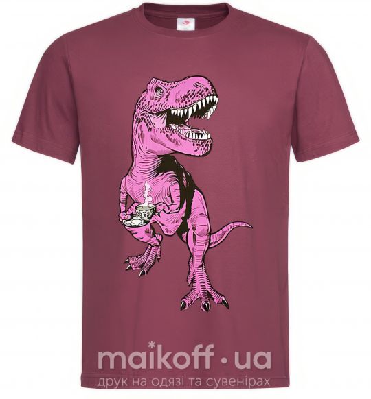 Мужская футболка Динозавр с чашкой кофе Бордовый фото